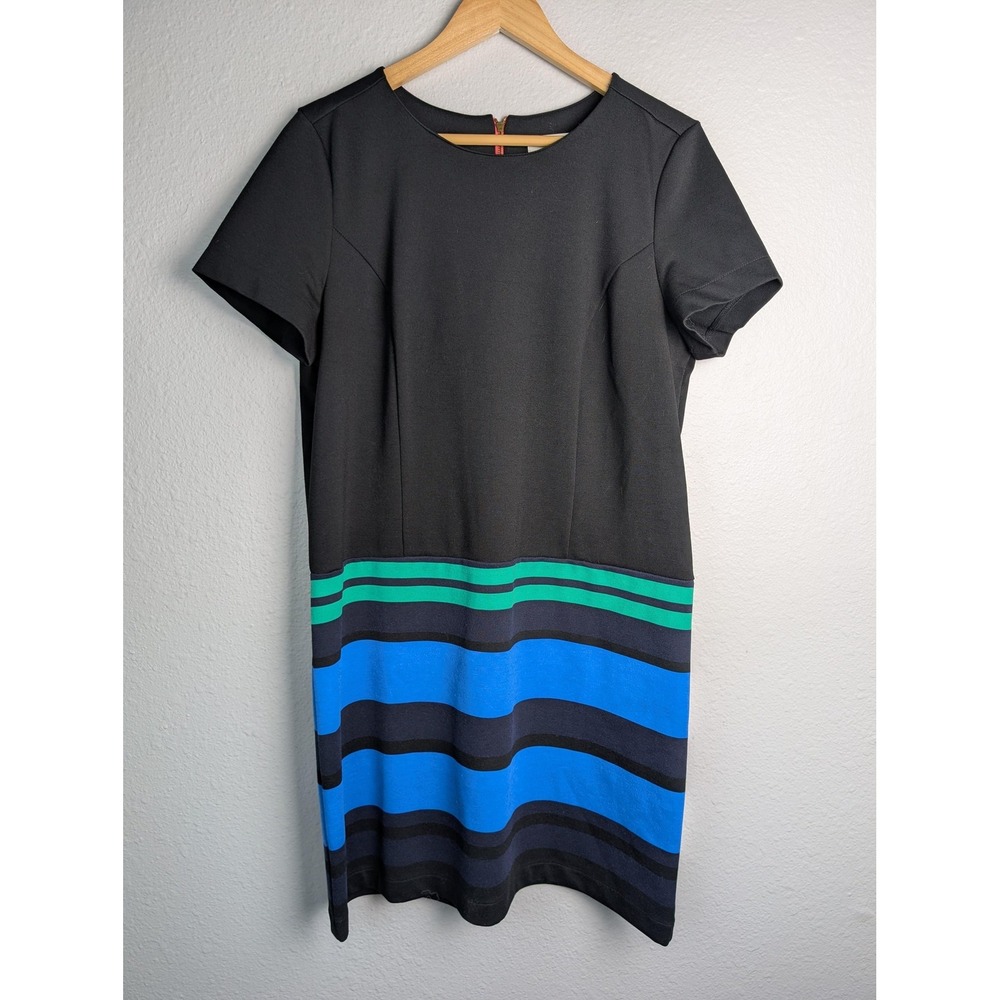 LOFT Dress Womens 12 Black Colorblock Stripe Short Sleeve‎ Shift Work Office